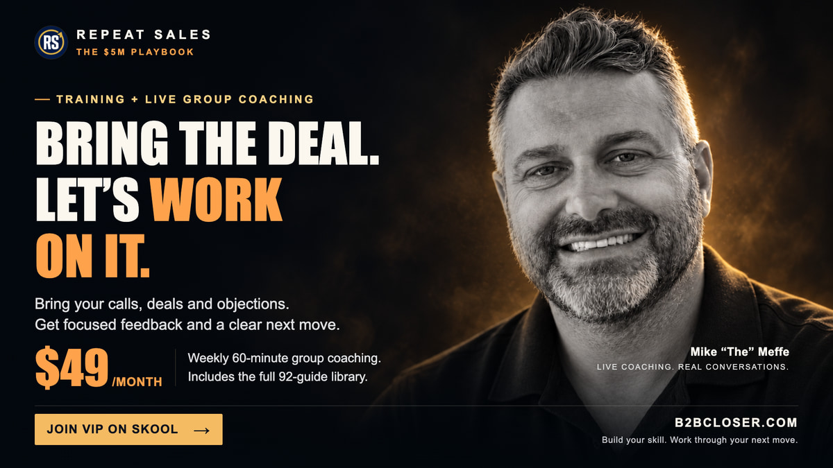 Bring the deal. Let’s work on it. VIP live group coaching for $49 per month.
